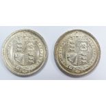 Two Jubilee head 1887 "withdrawn" sixpences, one being R of Victoria over I, and the other R of
