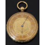 Rob Roskell of Liverpool 18ct gold open faced pocket watch with gold hands, Roman numerals, engraved