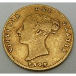 Victorian 1844 bun head shield back gold half sovereign