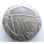 Royal Shield of Arms undated error obverse 20 pence coin (2008) mule, Spink 4636A EF+