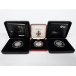 Three silver proof Piedfort 50p coins 2006 Victoria Cross, two 2013 Birth of Benjamin Britten and