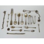 A quantity of Georgian and later hallmarked silver cutlery, weight 212g, a quantity of chains and