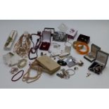 A collection of costume jewellery including earrings, brooches etc