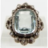Victorian ring set with an oval mixed cut aquamarine and rose cut diamonds, size M