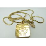 Jardine Matheson commemorative Chinese half Tael of gold on 14ct gold chain, 30.26g