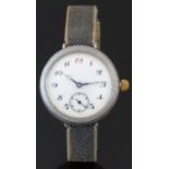 Silver gentleman’s military officer's style wristwatch with inset subsidiary seconds dial, blued