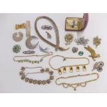 A collection of costume jewellery including brooches, snake necklace etc