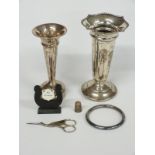 Hallmarked silver trumpet vase, height 17.5cm, a plated example, bridge stand, hallmarked silver