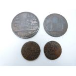 Four 17th and 18thC tokens to include Gloucester and Bristol farthings, Cheltenham penny and a