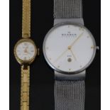 Skagen of Denmark gentleman's wristwatch ref. 355LGSC with date aperture, gold hands and dot