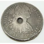 1793 George III dollar, oval countermark on a Peru Lima eight Reales, NVF