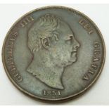 1831 William IV copper penny, W.W on trun, VF, Spink 3846