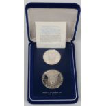 Franklin Mint Republic of Panama 10 Balboa and 5 Balboa coins in sterling silver, cased with