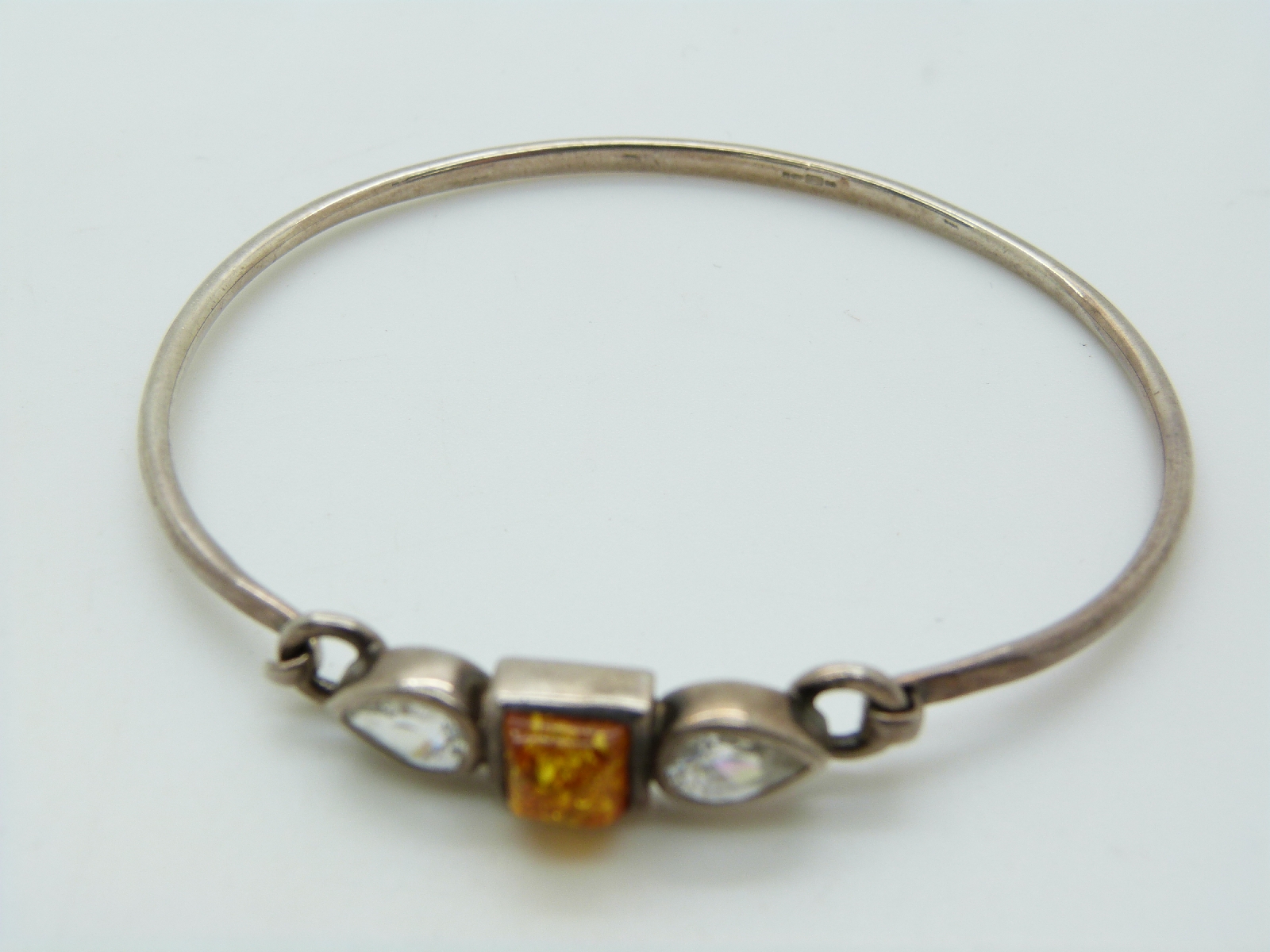 Links of London silver bracelet with letter F charm and a silver bangle set with pressed amber and - Image 2 of 4
