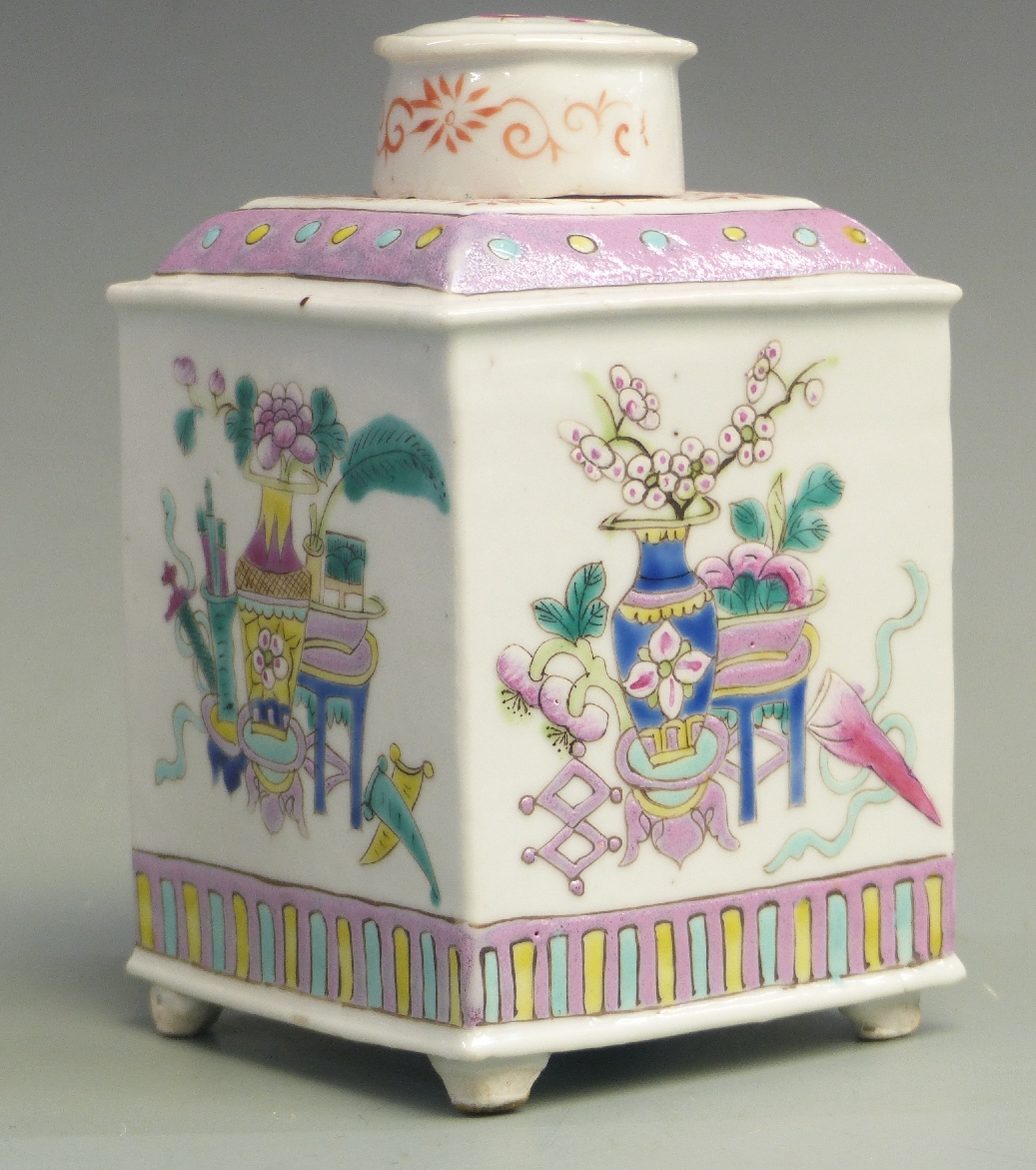 Chinese porcelain tea caddy, Chinese bird figure, vase etc, tallest 30cm - Image 6 of 9