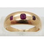 Edwardian ring set with three oval rubies ring, size L/M