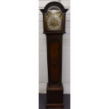 Mid 20thC oak cased longcase grandmother clock, the Roman silvered chapter ring signed H Vaughan,