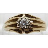 A 9ct gold ring set with a round cut diamond of approximately 0.15ct, size Q