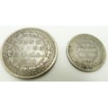 1811 George III Bank of England three shilling token, together with a one shilling and sixpence