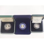 Three cased silver Piedfort coins comprising 1990 5p, 1992 10p and a 1982 20p example