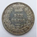 1852 low mintage young head Victorian sixpence, VF