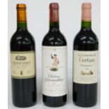 Three bottles of French red Bordeaux comprising La Gravette de Certan 1999 Pomerol 13%, Chateau d'