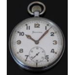 Helvetia keyless winding open faced military pocket watch with subsidiary seconds dial, two tone