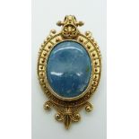 An early Victorian pendant / brooch with sphere and rope detail, set with blue agate, 6 x 3cm