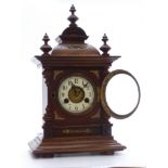 C1900 Oak cased mantel clock, ivory coloured Arabic chapter ring, pierced hands, two train