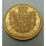 Christian X 1914 Danish gold 20 Kroner coin, 8.98g