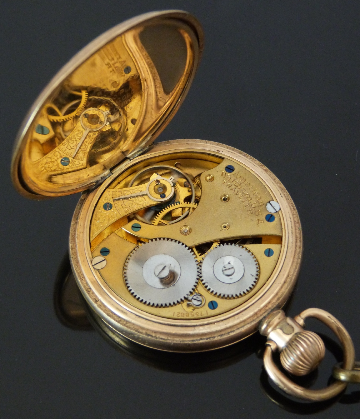 Waltham gold plated keyless winding full hunter pocket watch with inset subsidiary seconds dial, - Image 4 of 4