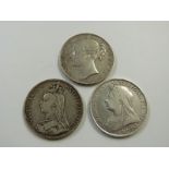 A trio of Victorian crowns to include young head 1845 VIII with cinquefoil, 1893 veiled head and