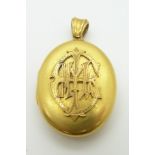 Victorian gold locket, 4.5 x 2.5cm, 16.6g