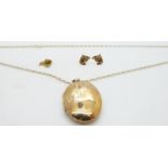 A 9ct gold locket and chain, a 9ct gold chain and a pair of 9ct gold earrings, 6.9g