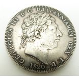1820 George III crown, LX edge, VF