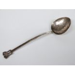 A.E.Jones Art and Crafts hallmarked silver spoon with Art Nouveau style finial and hammered