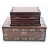 A 19thC mother of pearl inlaid rosewood box and a jewellery box with lift up lid and single