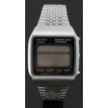 Seiko Memory-Bank Calendar quartz chronograph wristwatch ref. M354-5000 with LCD screen, stainless