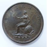 1799 George III copper halfpenny, second type, Soho mint, five gunports, EF with some lustre