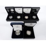 Six silver proof Piedfort one pound coins, five issued by the Royal Mint including 2011 Cardiff,