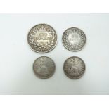 1834 William IV shilling, VF, together with a sixpence, VF and two 1836 groats