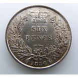 Victoria 1850 young head sixpence EF+