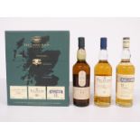 The Classic Malts Collection three bottle single malt whisky set comprising Lagavulin 16 year old,