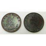 1878 young head Victorian farthing VF+ with toning, together with an 1865 example F only possible