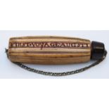 Victorian carved bone Maritime / Napoleonic prisoner of war style snuff box with treen stopper and