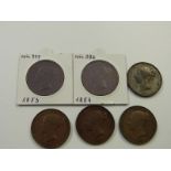 1853 Victorian copper penny, VF+, some lustre, OT together with an 1854 VF+ example with PT, two
