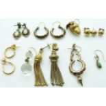A collection of earrings including Victorian examples