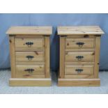 Pair of pine bedside chests of three drawers, W51 x D36 x H65cm