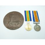 British Army WWI medal pair comprising War Medal and Victory Medal named to Lieut.H. Hawes East