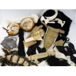 Collection of vintage gentlemen's accessories including collars in a leather box, evening scarf etc